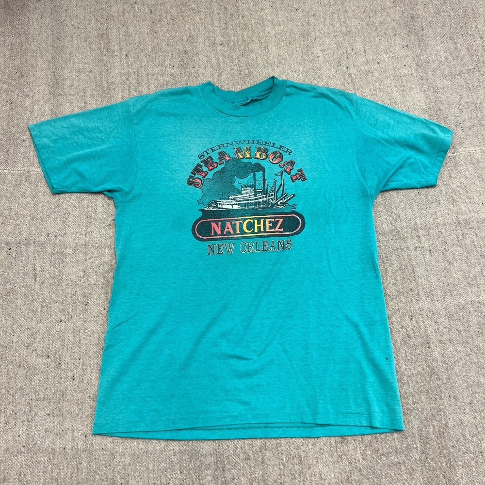 Vintage Steamboat Shirt Mens Medium Blue 1980s New Orleans